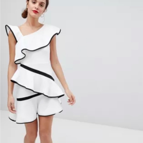 ASOS DESIGN mono tipped ruffle mini dress - Picture 1 of 5